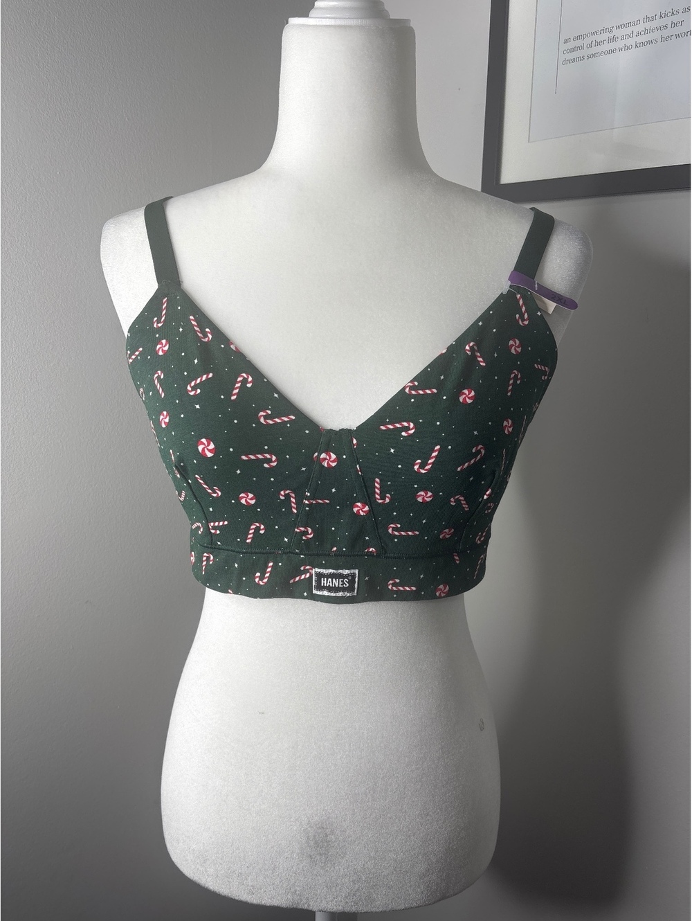 Hanes Green Candy Cane Print Bralette 2XL